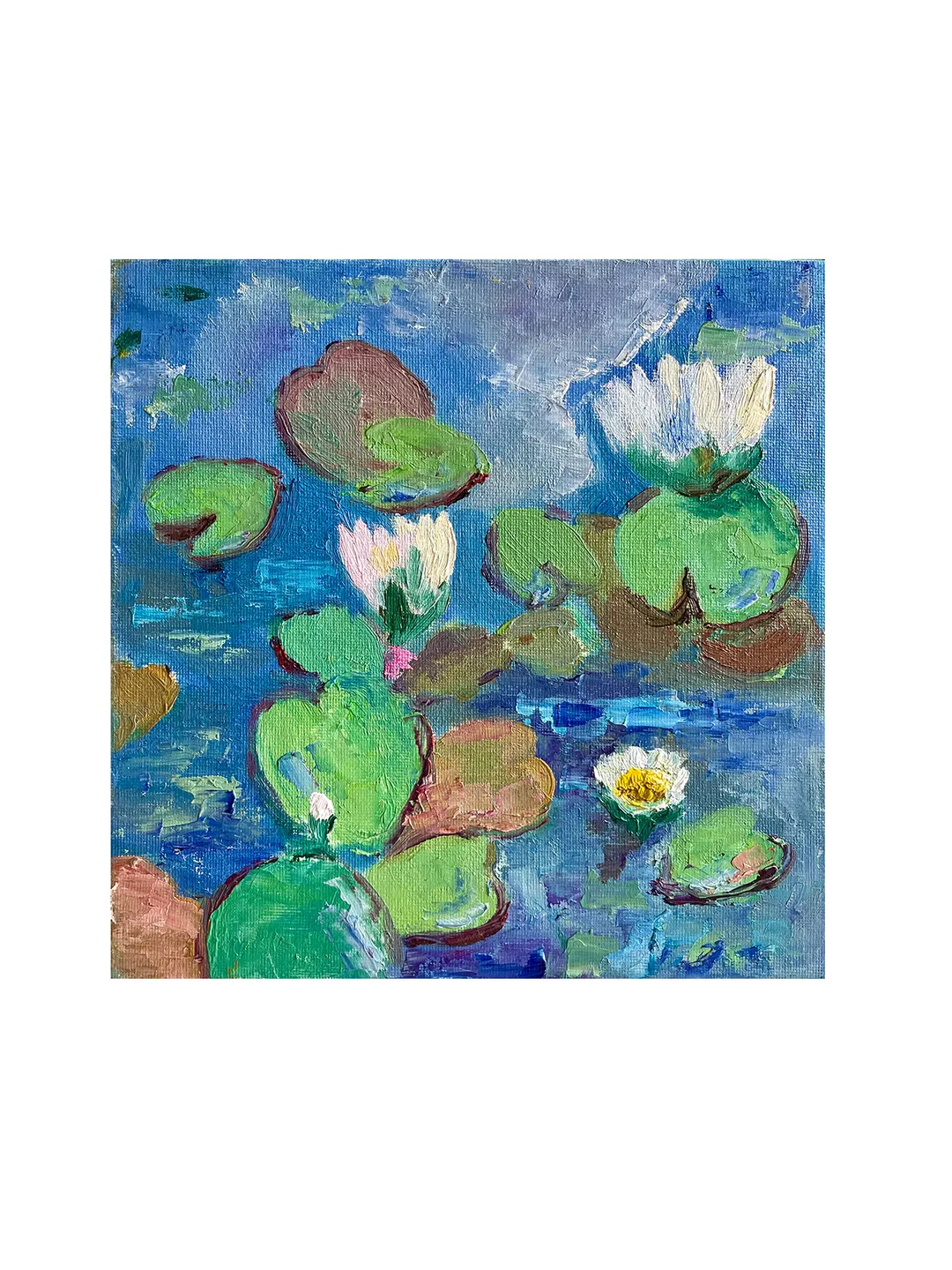 Lotus painting, Original oil on canvas, Framed Water Lily Painting