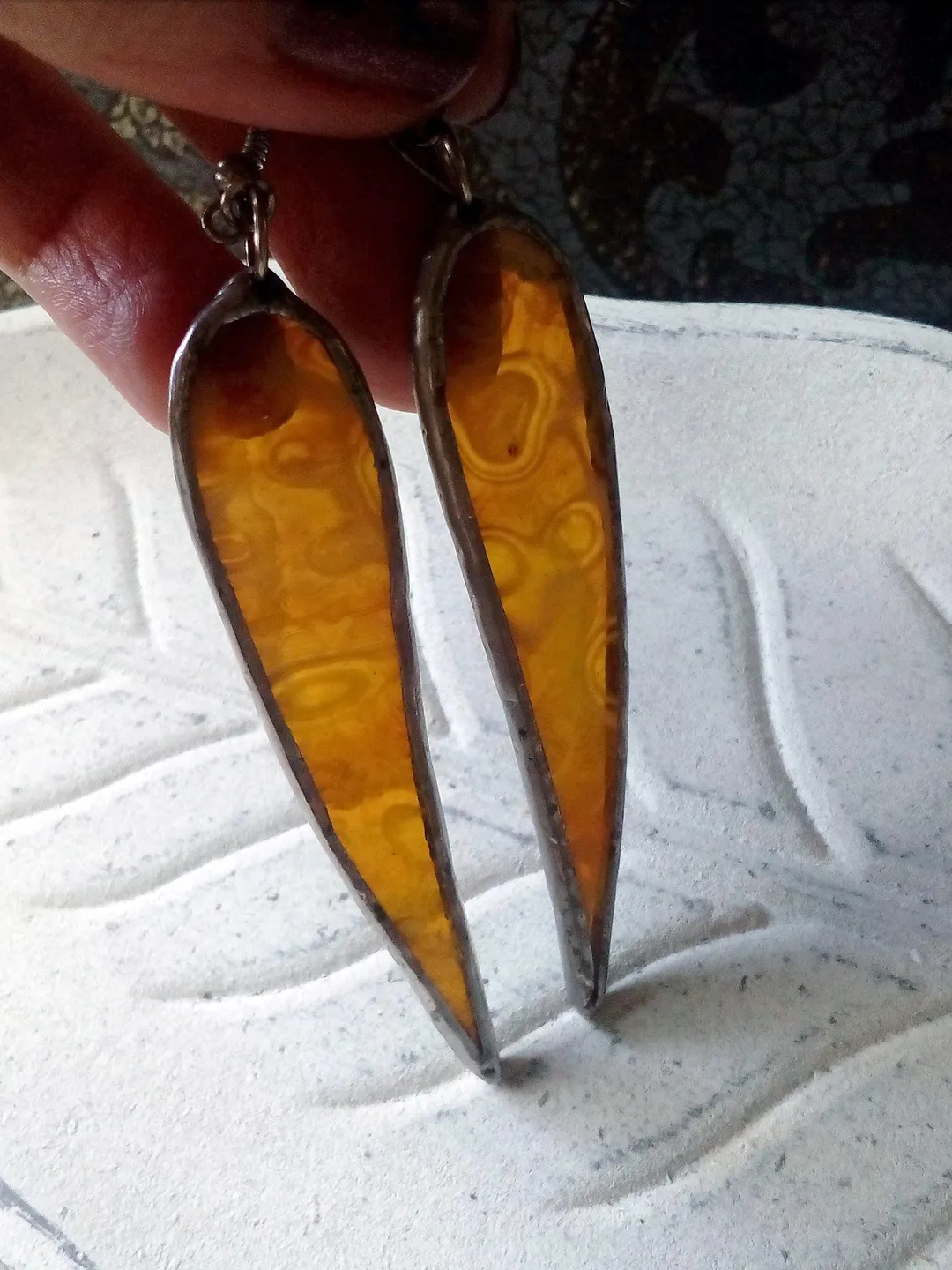 Dangle Yellow glass earrings, simple stained glass long earrings, kawaii hugge earrings