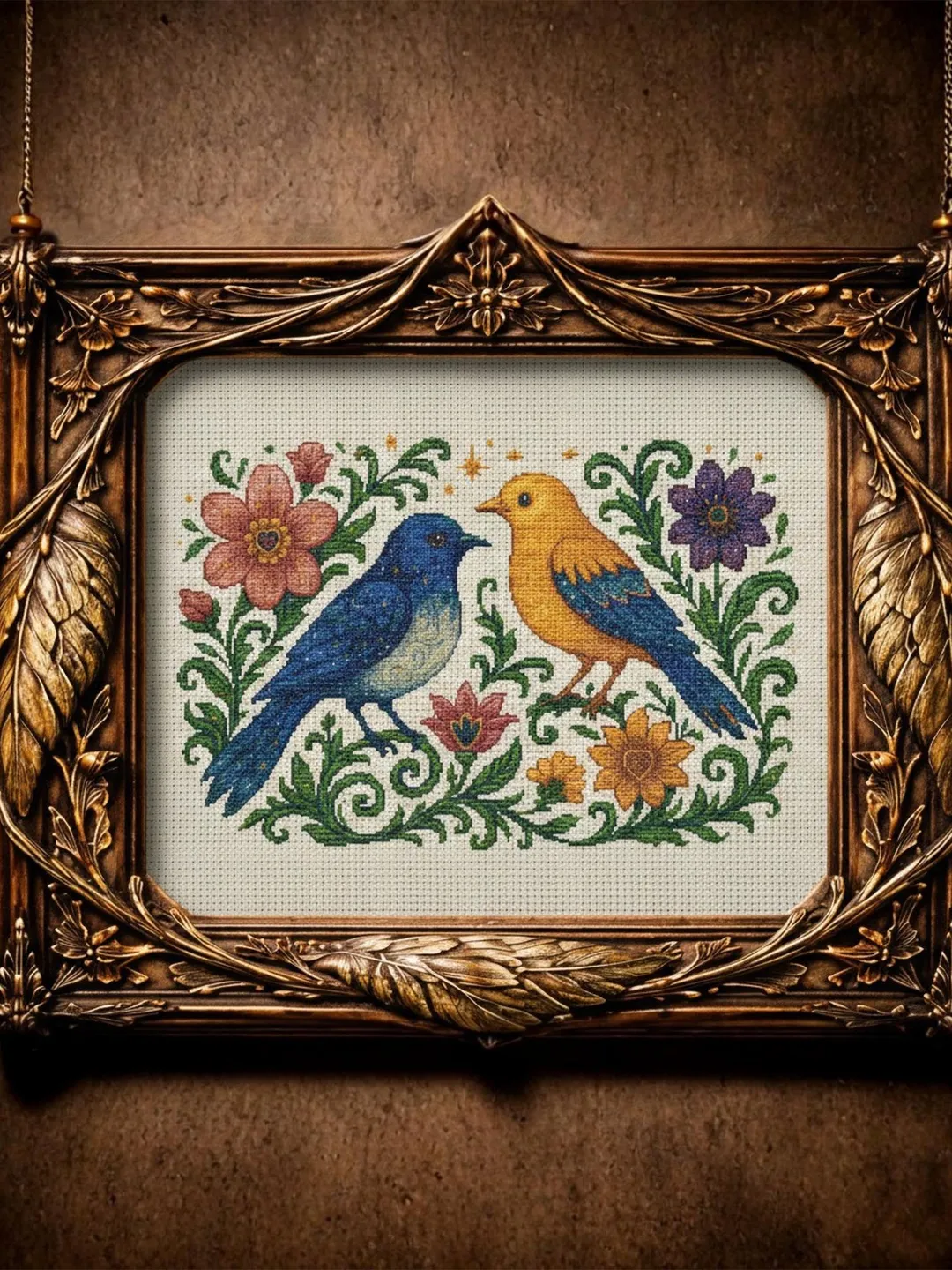 Folk Art Bird & Floral Cross Stitch Pattern: Mexican Digital Art (PDF)