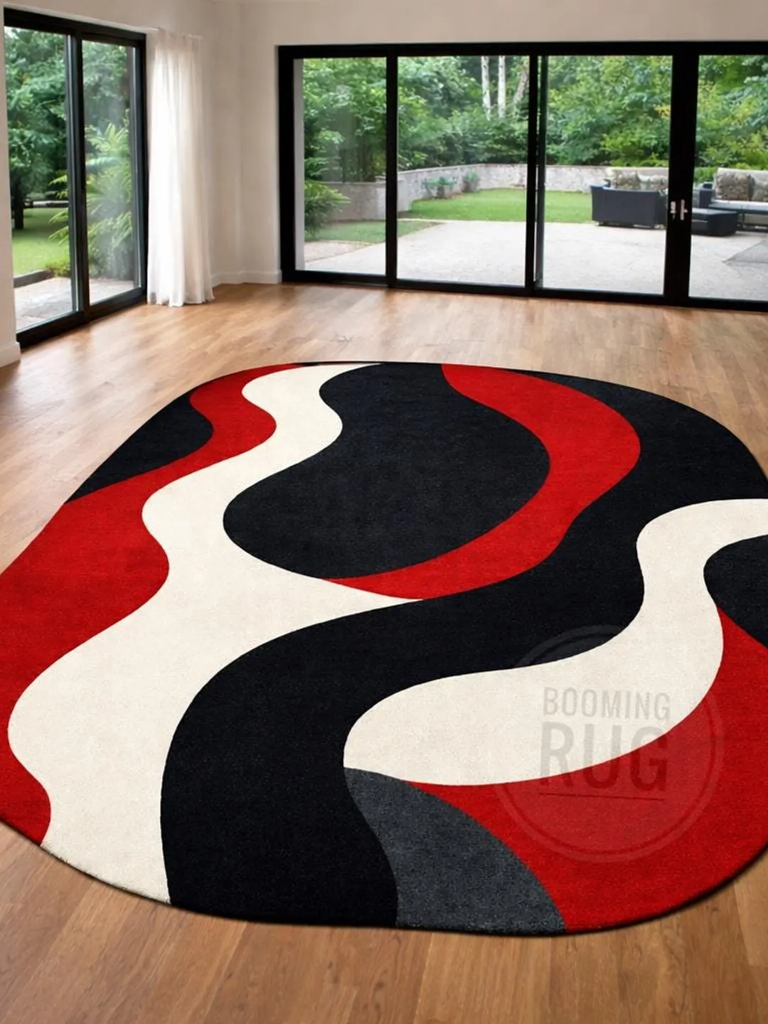 Modern Round Area Rug, Green & Ivory Abstract Wave Carpet, Soft Tufted ...