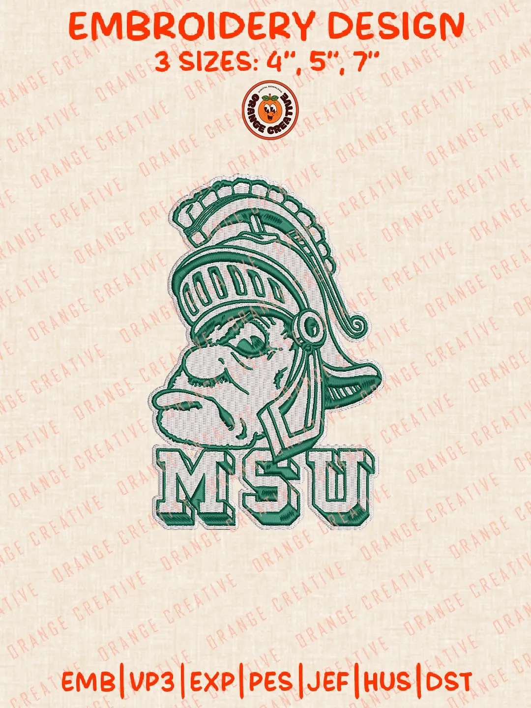 MSU Spartans Logo Embroidery Design Files, NCAA Logos Embroidery Designs, NCAA Michigan State Spartans Machine Embroidery Files, 3 Sizes, Custom Sizes, Instant Download