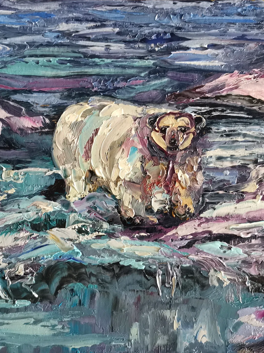 Polar Bear North Impasto Original Art Oil Painting Artist Svinar Oksana