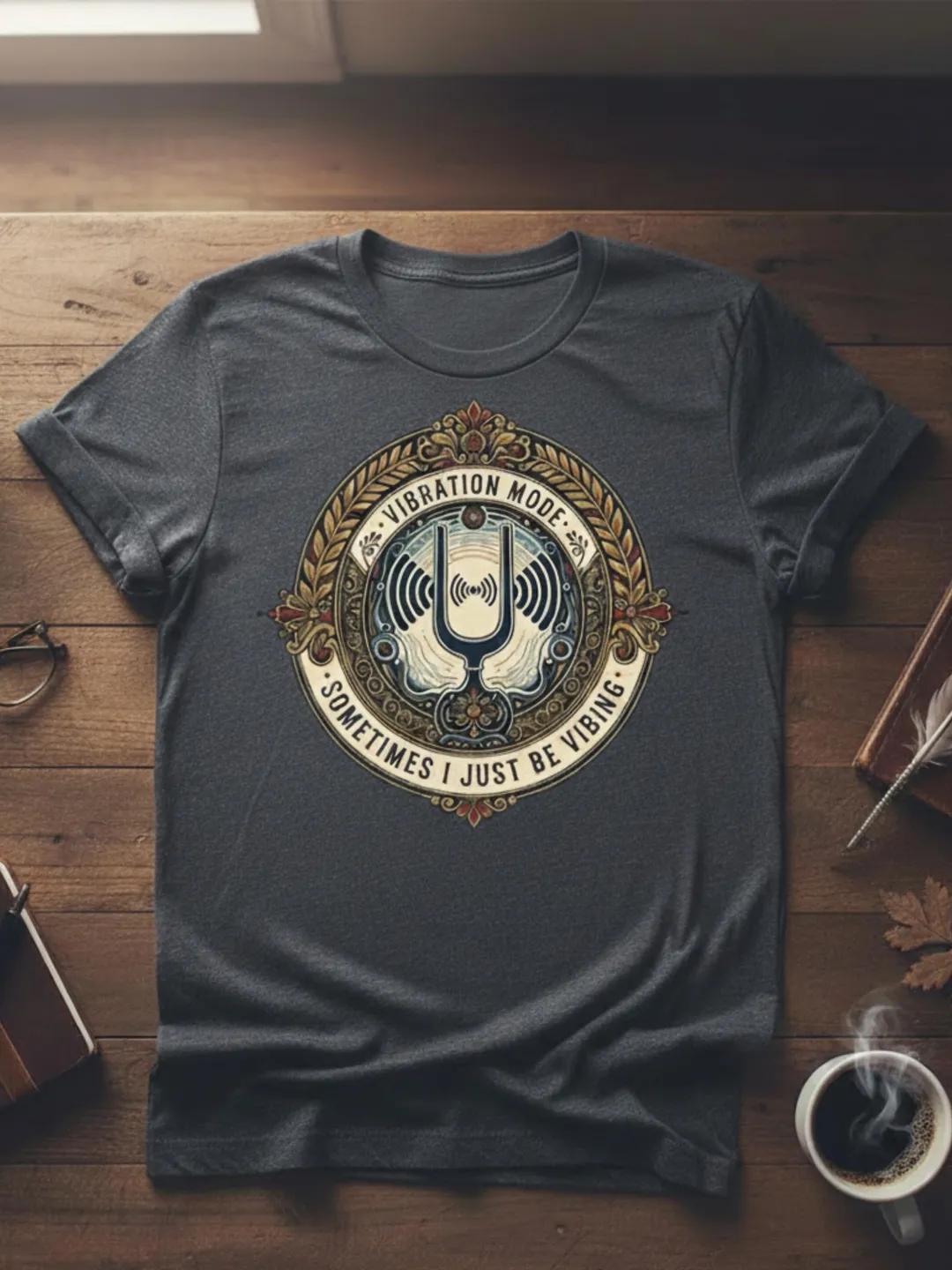 Vibration Mode T-Shirt - Vintage Ornate Energy Aesthetic Shirt - Funny Sarcastic Retro Graphic Tee - Moody Spiritual Vibe Top - Unisex Gift