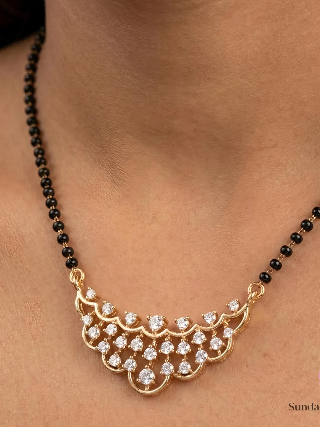 Minimalist Mangalsutra Necklace in 925 Sterling Silver, Moissanite or Lab Grown Diamond Mangalsutra, Black Bead Wedding Necklace