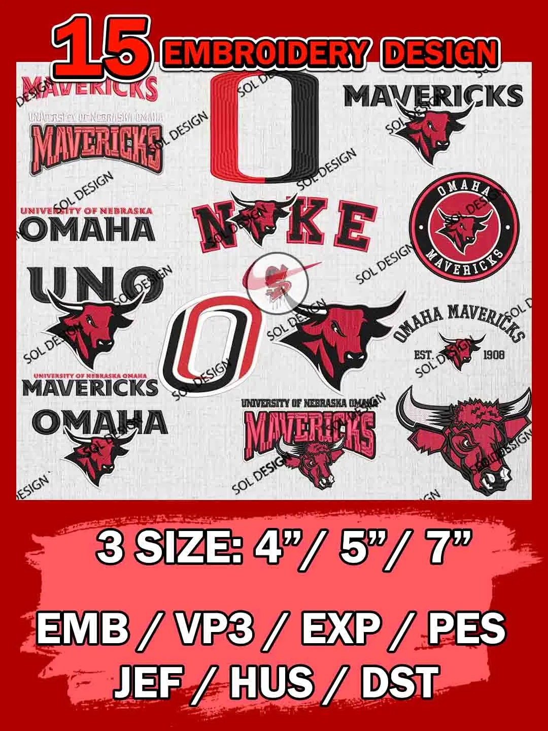 15 NCAA Omaha Mavericks Bundle Embroidery Files, NCAA Omaha Mavericks Team Bundle Embroidery Designs, NCAA Teams, National College Football Team 3 sizes, NCAA Mavericks Machine Embroidery, Digital Download