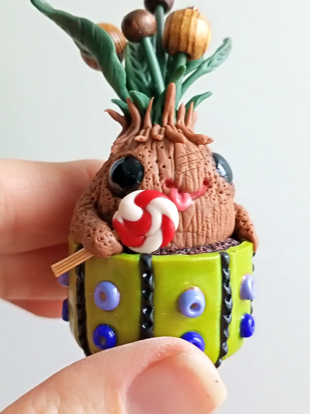 Handmade Miniature Polymer Clay Figurine/Fantasy Creature Sculpture  Gift/Plant Collectible/Cute Flower Kawaii Monster