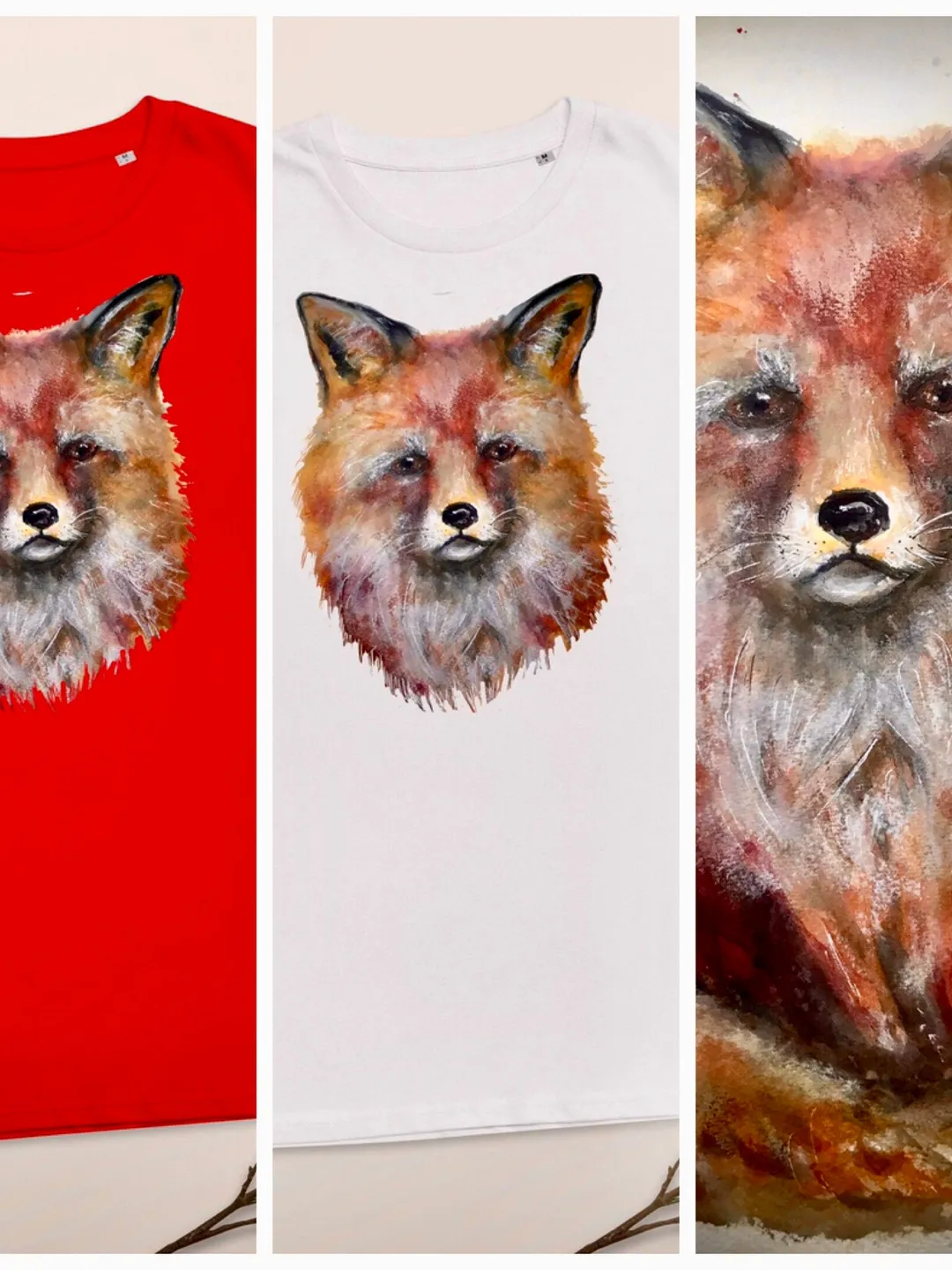 Fox t shirt,Unisex organic cotton t-shirt made with my own design,original watercolor fox painting.