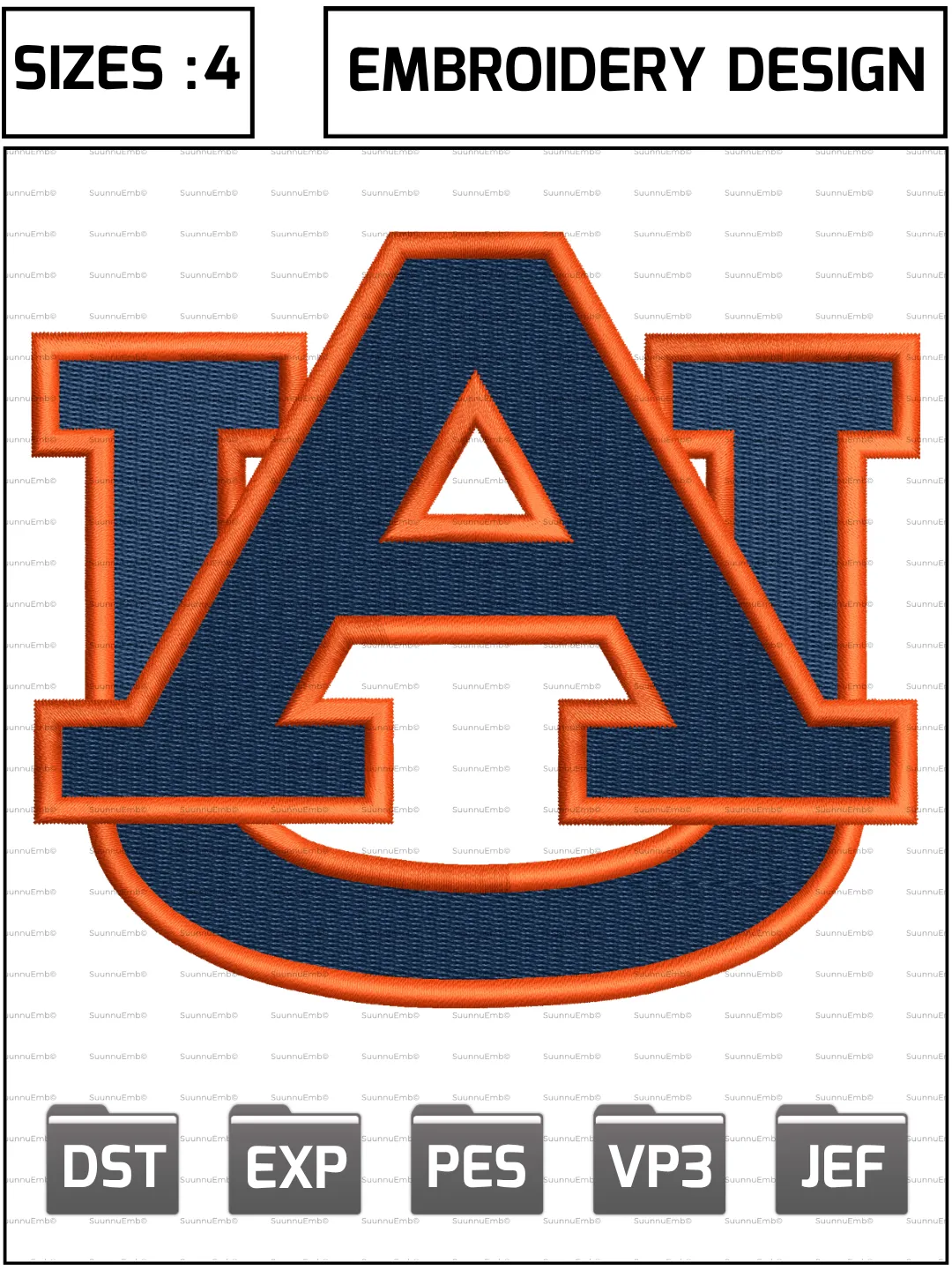 Auburn Tigers Logo Embroidery Design,NCAA Logos Embroidery Design,NCAA Teams, Machine Embroidery Design File,4 Sizes, Digital Download