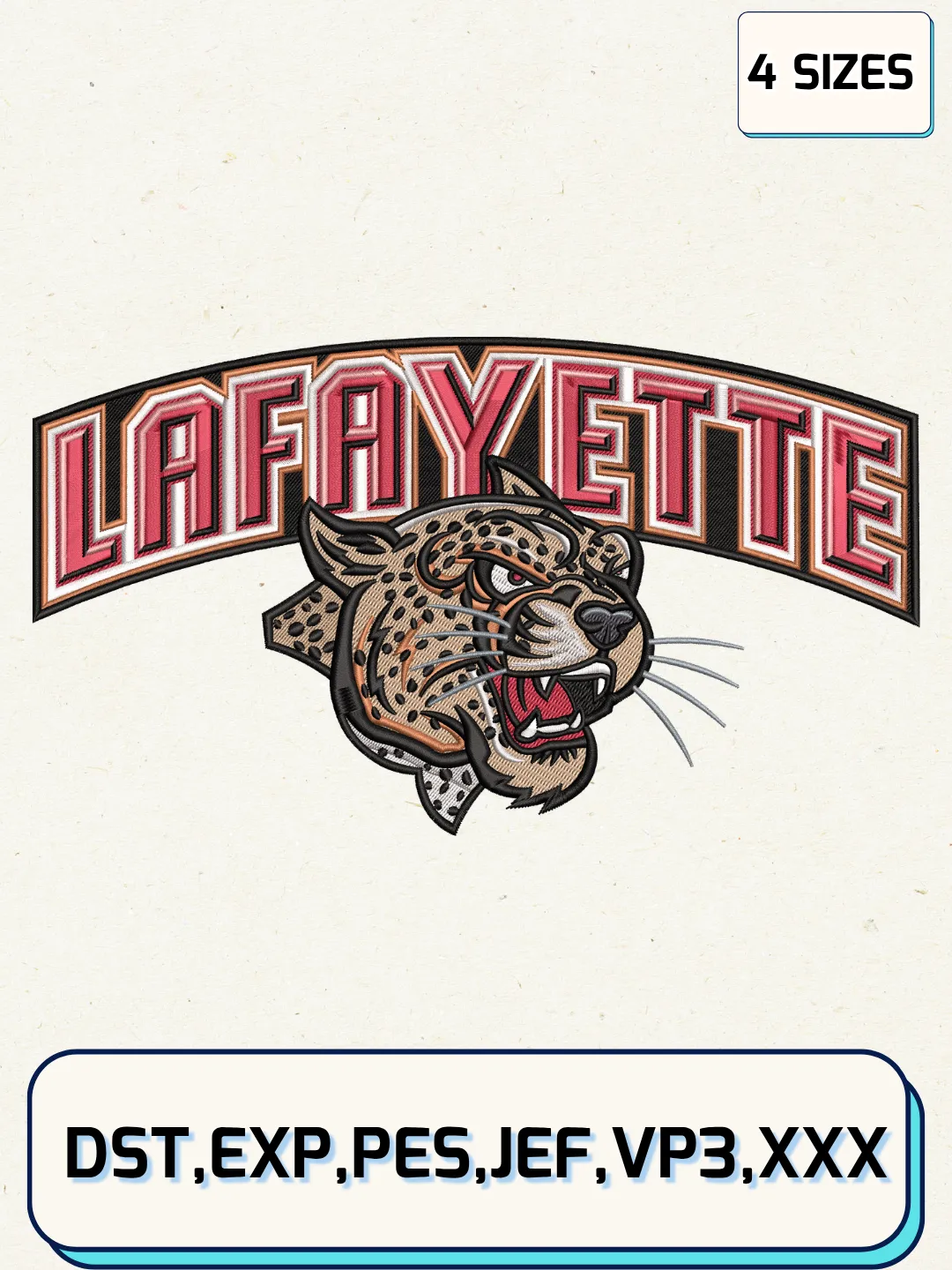 Lafayette Leopards Secondary Logos Embroidery Design Files, NCAA Logos Embroidery Designs, Machine Embroidery Files, 4 Sizes