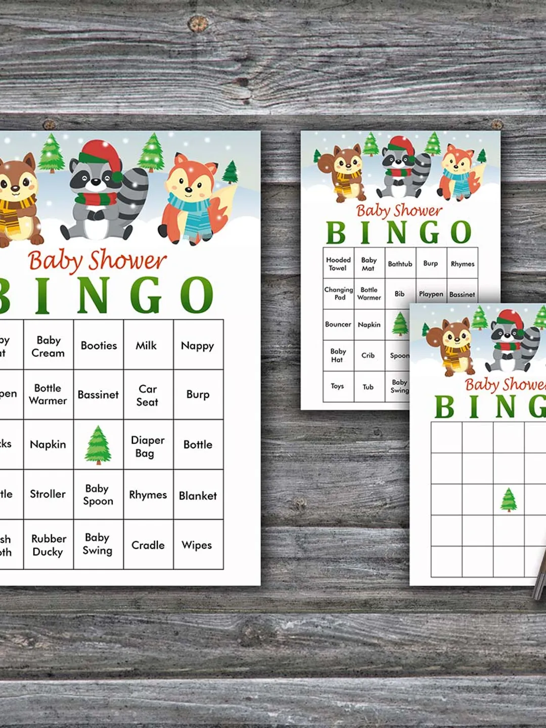 60 Winter Woodland Baby Shower Bingo Cards,Christmas Baby Shower Bingo Games,Printable Baby Shower Bingo Cards--249
