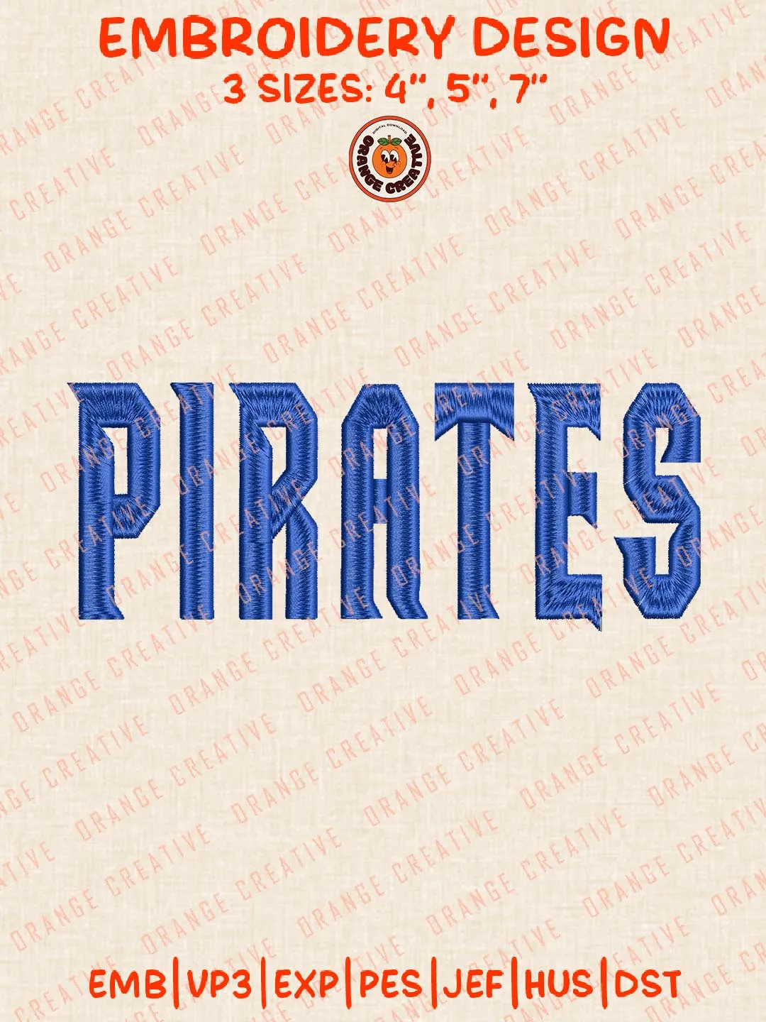 NCAA Pirates Text Embroidery Design, NCAA Seton Hall Pirates Team Logo Embroidery Design, Machine Embroidery Design File, 4 Sizes, Custom Size, Digital Download
