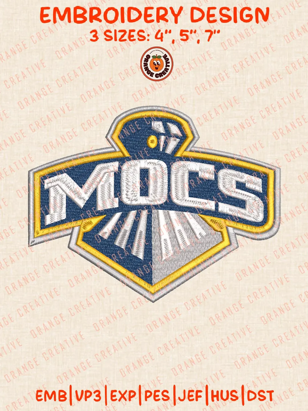 Mocs Embroidery Design, NCAA Chattanooga Mocs Team Logo Embroidery Design, Machine Embroidery Design File, 4 Sizes, Digital Download