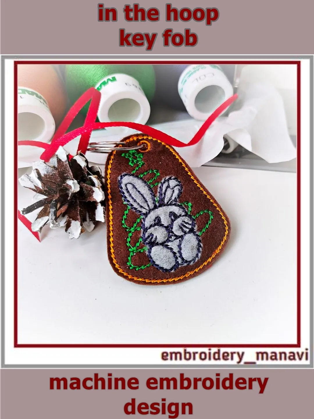 In the hoop rabbit pendant or keychain Embroidery design