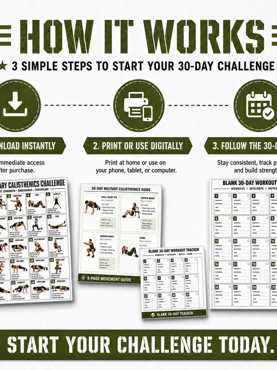 30 Day Military Calisthenics Challenge Printable | Bodyweight Workout ...