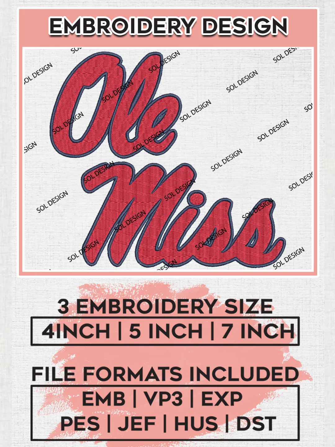 NCAA Ole Miss Team Word Logo Embroidery Design Files, NCAA Ole Miss Rebels Machine Embroidery, NCAA Teams, 3 sizes, NCAA Machine embroidery designs, Digital Download