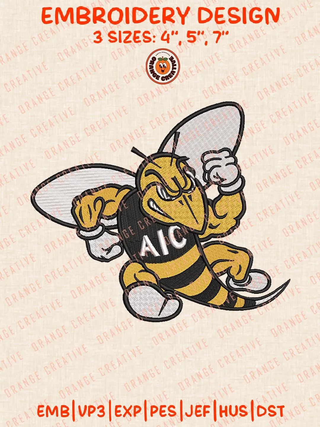 AIC Yellow Jackets Mascot Embroidery Design, NCAA Team Logo Embroidery Design, Machine Embroidery Design File, 4 Sizes, Custom Size, Digital Download