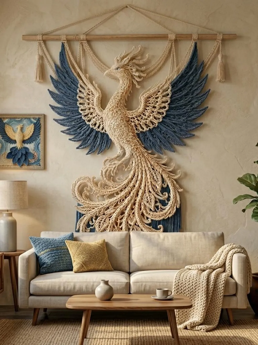 Crochet Phoenix Macrame Wall Hanging Pattern, 3D Mythical Bird