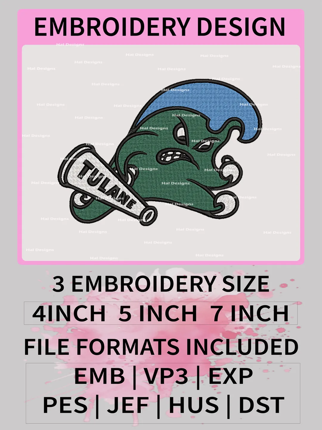 NCAA Tulane Green Wave Embroidery File, 3 Sizes, 6 Formats, NCAA Machine Embroidery Design, NCAA Logo, NCAA Teams