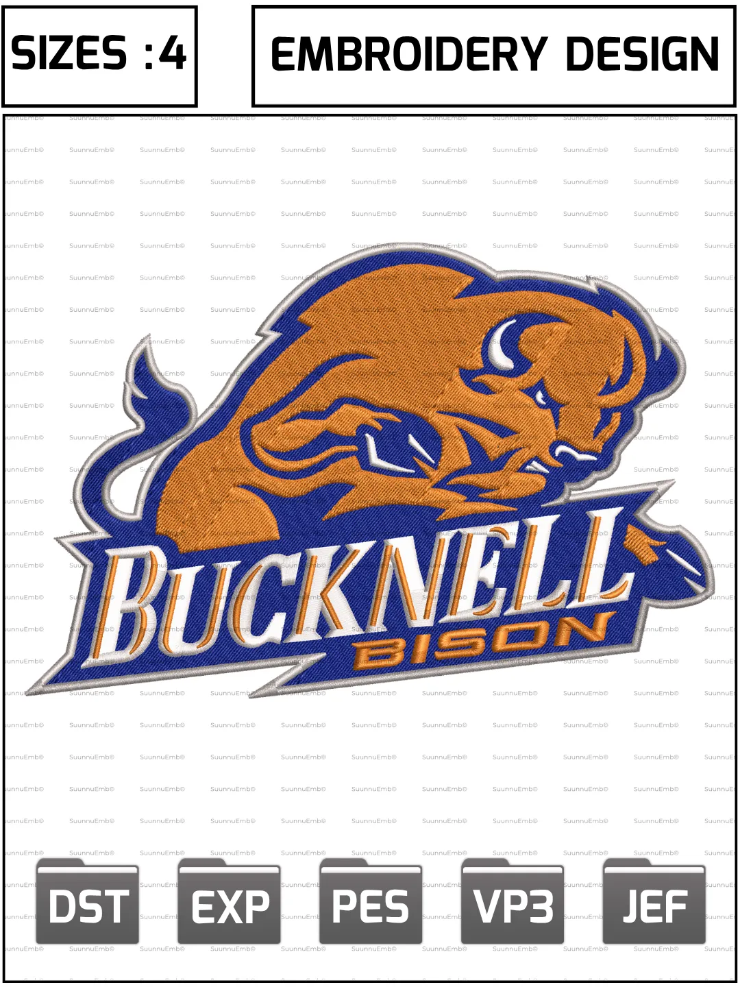 Bucknell Bison Logo Embroidery Design,NCAA Logos Embroidery Design,NCAA Teams, Machine Embroidery Design File,4 Sizes, Digital Download