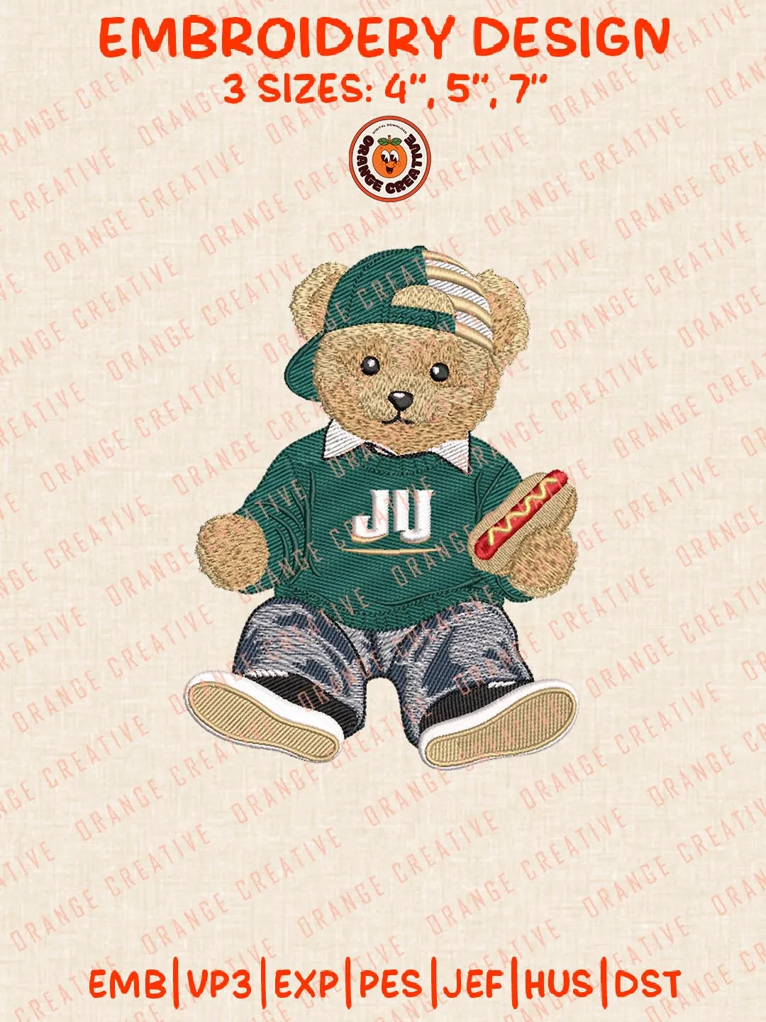 Jacksonville Dolphins Cute Teddy Bear Logo Embroidery Design Files, NCAA Logos Embroidery Designs, NCAA Machine Embroidery Files, 3 Sizes, Custom Sizes, Digital Files