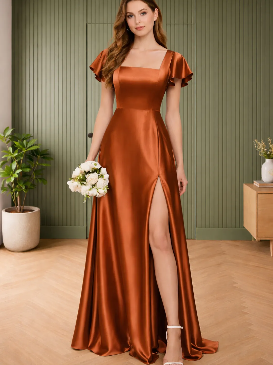 burnt orange evening dress BABARONI Acetate Satin Prom Dresses Sheath/Column Sweetheart Beaded With Slit Sweep/Brush Train, Burnt Orange / US0 Sequins Fabric Color Women's Orange Formal Dresses &