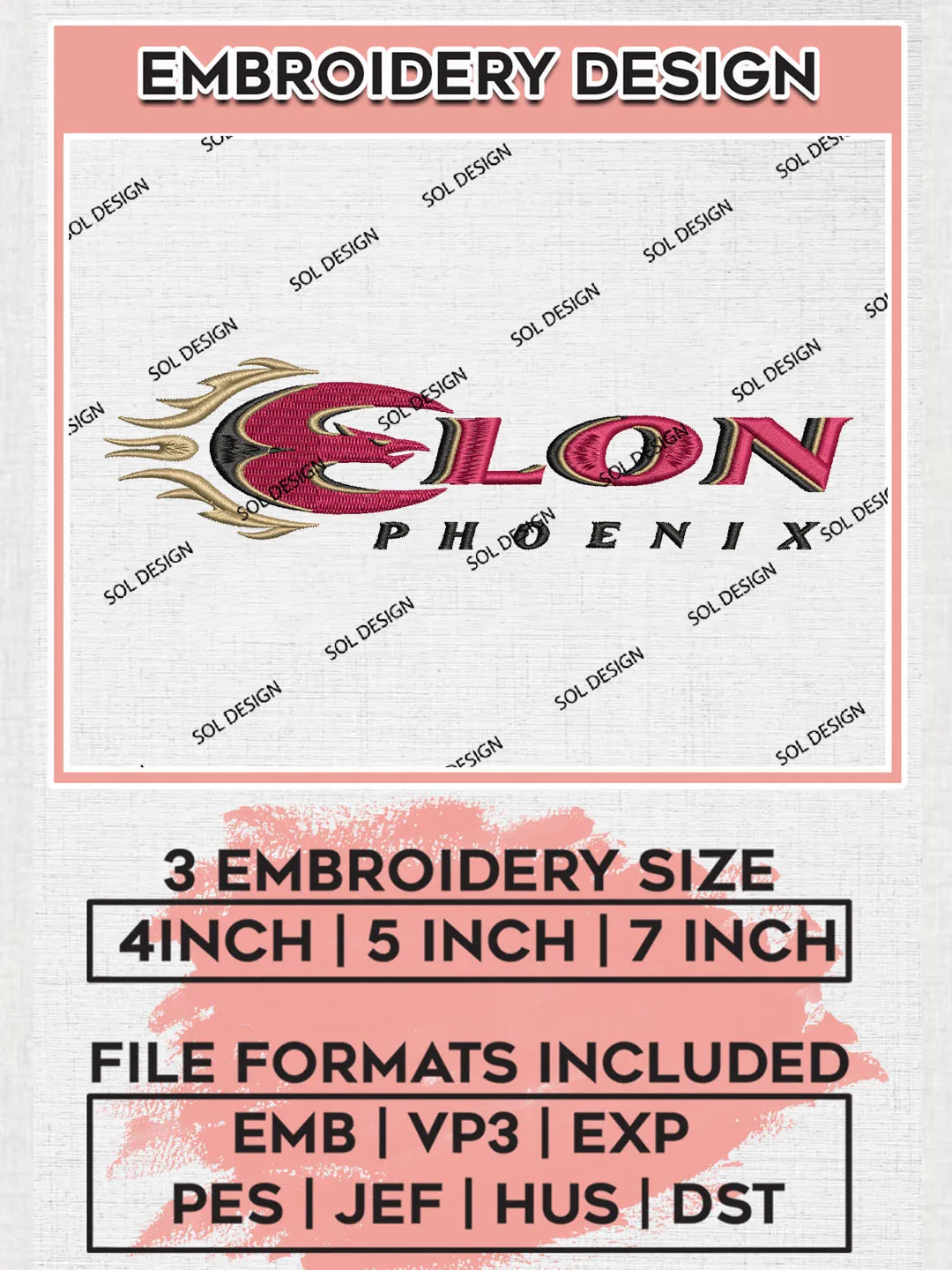 NCAA Elon Phoenix Football Team Writing Logo Embroidery Design Files, NCAA Elon Phoenix Machine Embroidery, NCAA Teams, Game Day, 3 sizes, NCAA Machine embroidery designs, Digital Download