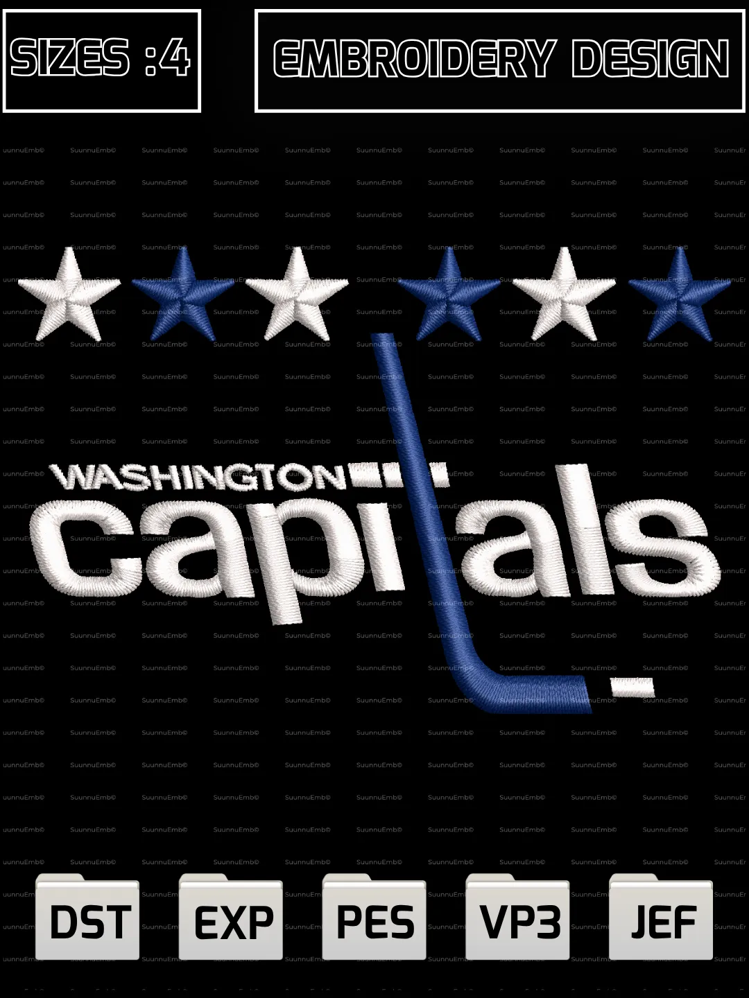 Washington Hockey Embroidery Design Files,Machine Embroidery Design File,4 Sizes, Digital Download