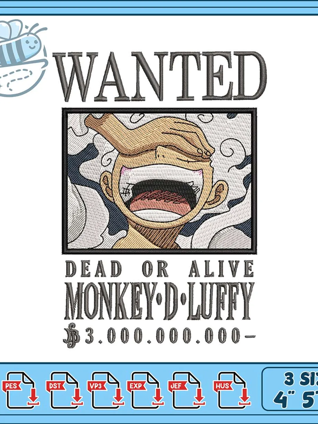 Monkey D Luffy Wanted Poster Embroidery Design, One Piece Bounty Dead Or Alive Machine Embroidery File, Anime Embroidery Pattern