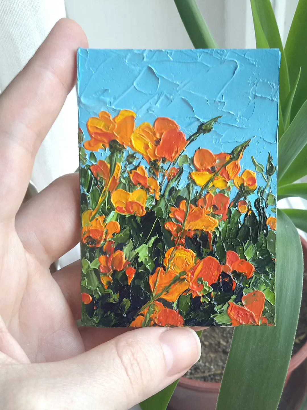 California Poppies Original Oil ACEO Painting Impasto Miniature Artwork