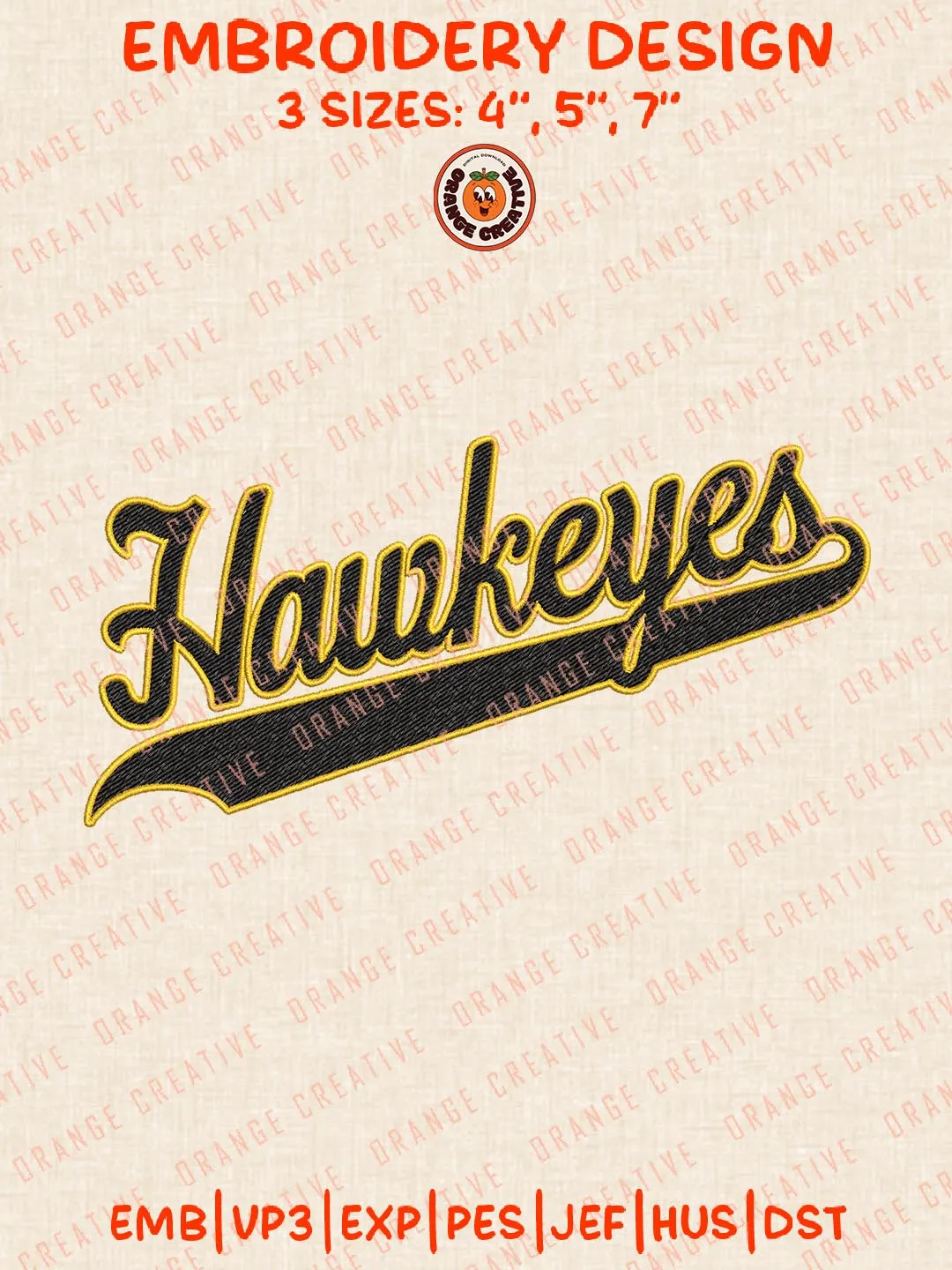 Hawkeyes Text Embroidery Design, NCAA Iowa Hawkeyes Logo Embroidery Design, Machine Embroidery Design File, 4 Sizes, Digital Download