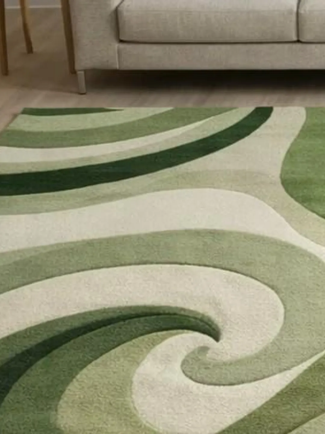 Hand Tufted Wool Rug – Green Abstract Wave, Modern Organic Decor