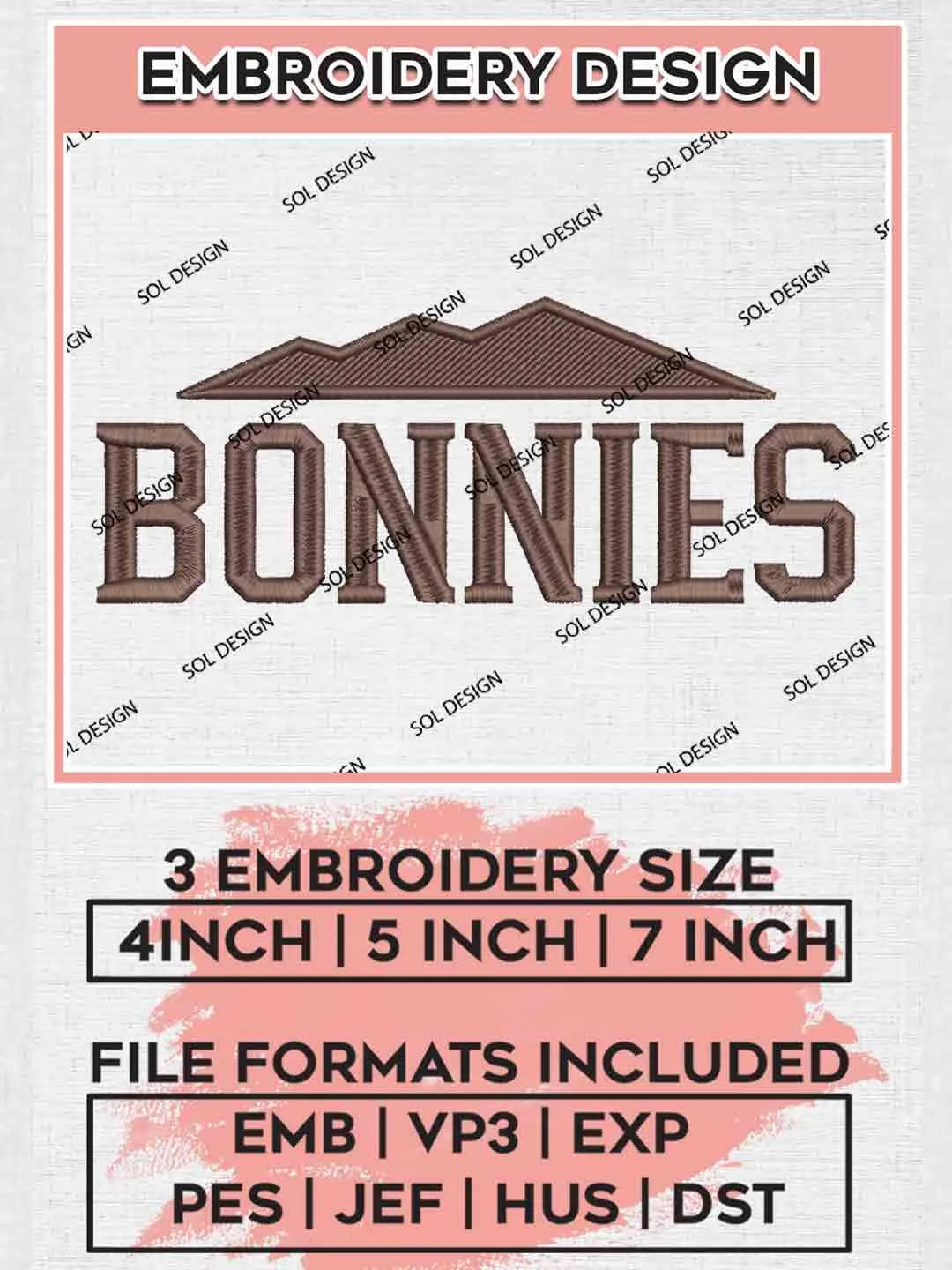 Bonnies Wordmark Embroidery Designs, Football Embroidery files, Sport Machine embroidery designs, Instant Download