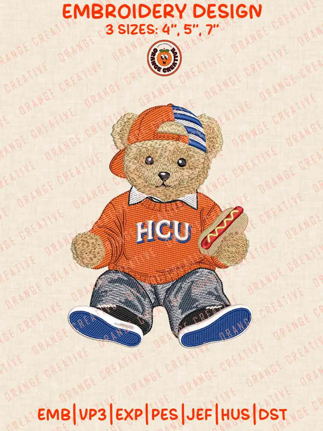 Houston Christian Huskie Teddy Bear Embroidery Design Files, Football Embroidery Designs, Sport Machine Embroidery Files, 3 Sizes, Custom Sizes, Instant Download