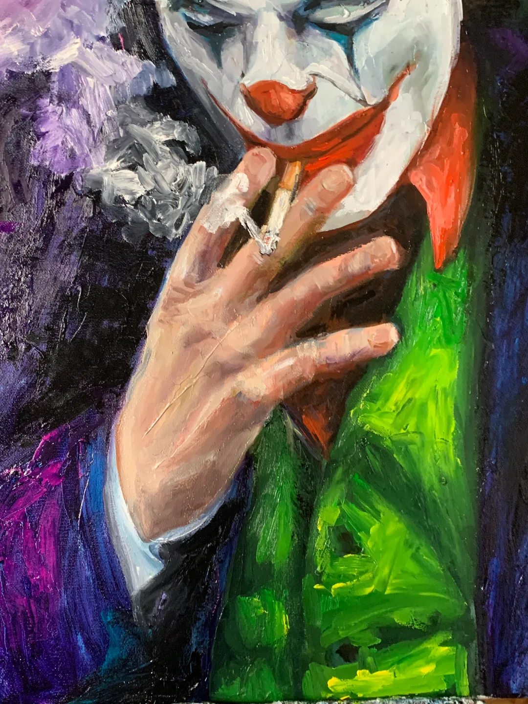 Joker Smoking, Oil painting Expressive Art 24x28 inches,