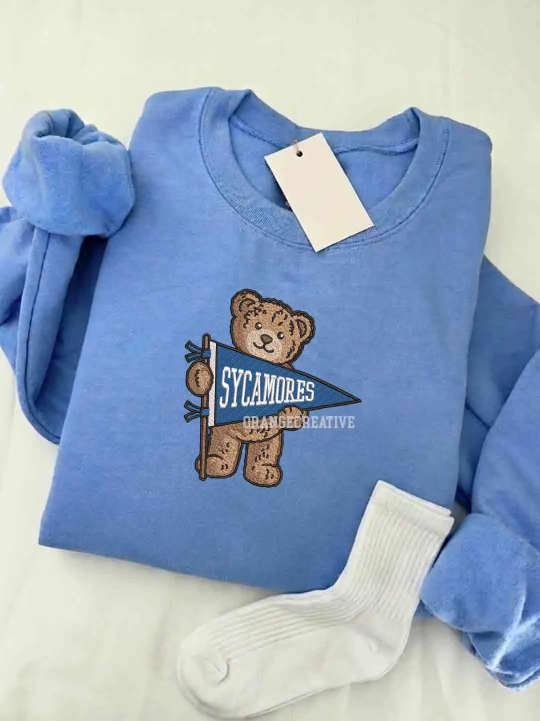 Indiana State Sycamores Embroidered Sweatshirt, College Embroidered Crewneck, NCAA Indiana State Team Embroidered Shirt, Teddy Bear Sweatshirt, Gift for Collegue