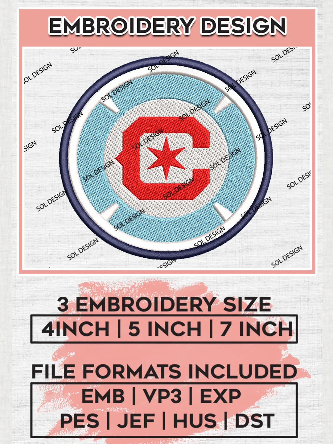 Chicago Fire FC Logo Embroidery Designs, MLS Embroidery files, Chicago Fire MLS Teams, Football, Digital Download