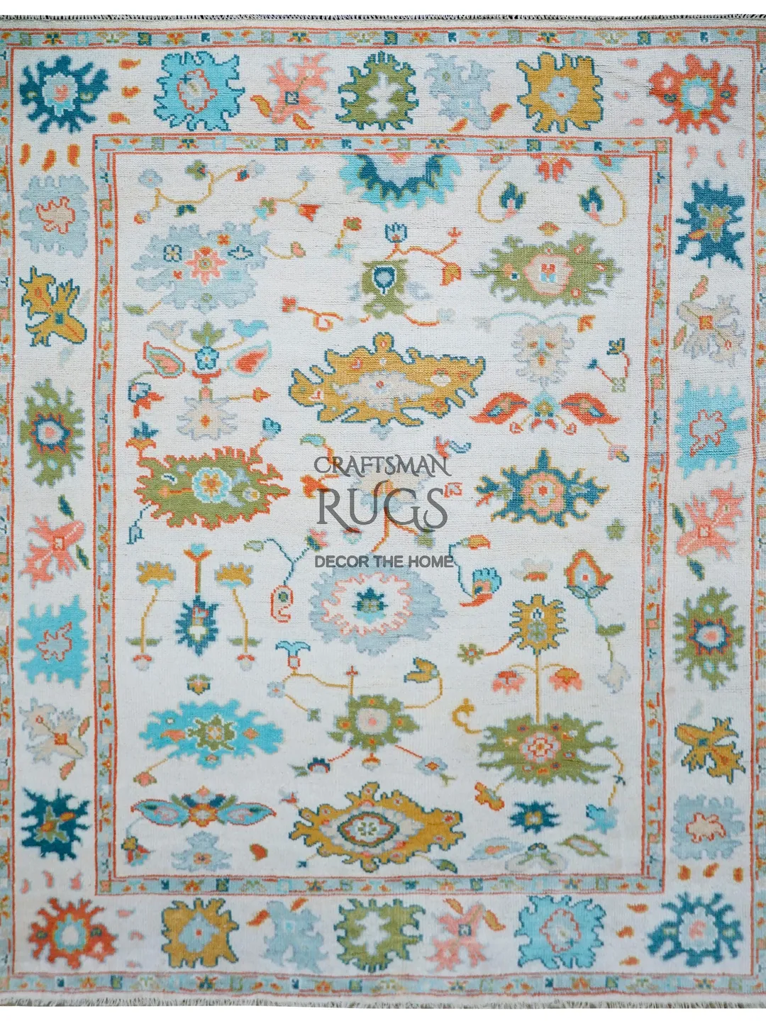 Cream Oushak style Hand Knotted Rug, Handmade Rugs for Living Room - Antique style Contemporary rug