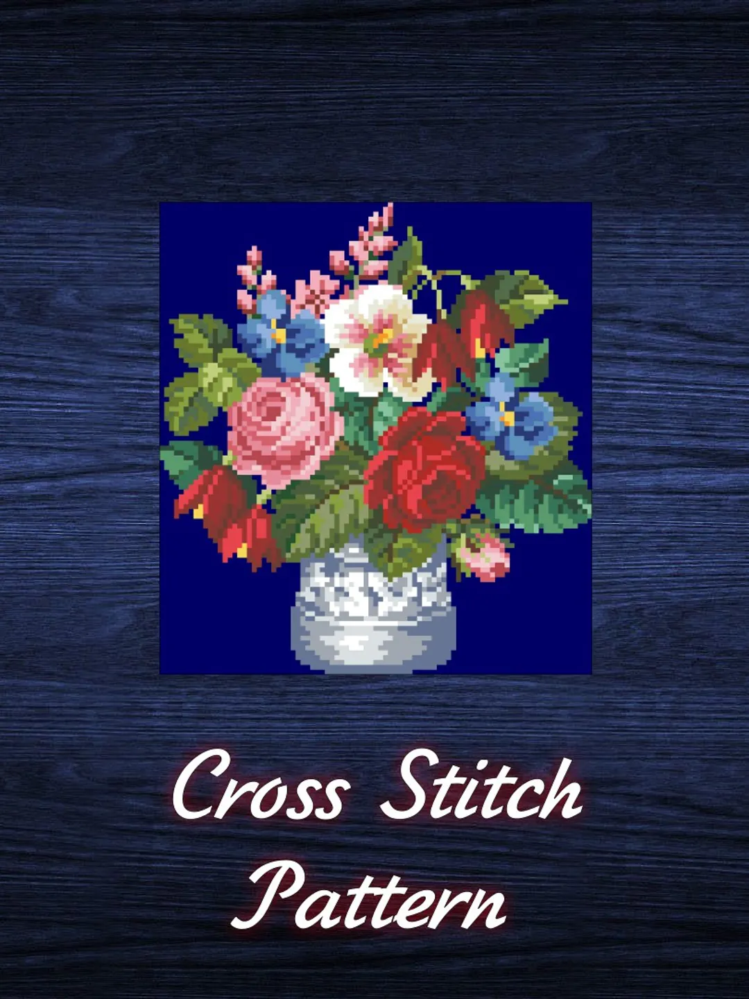 Antique Cross Stitch Pattern Bouquet in a Vase Counted Digital Download PDF