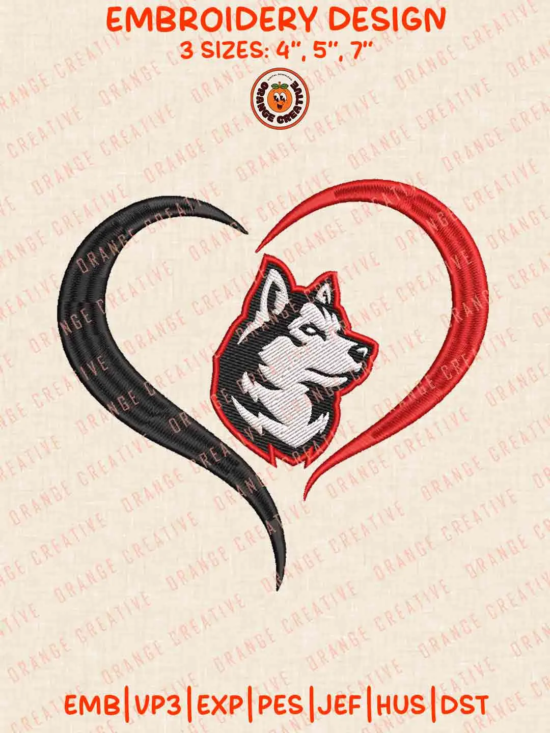 Northeastern Huskie Heart Embroidery Design Files, Football Embroidery Designs, Sport Machine Embroidery Files, 3 Sizes, Custom Sizes, Instant Download