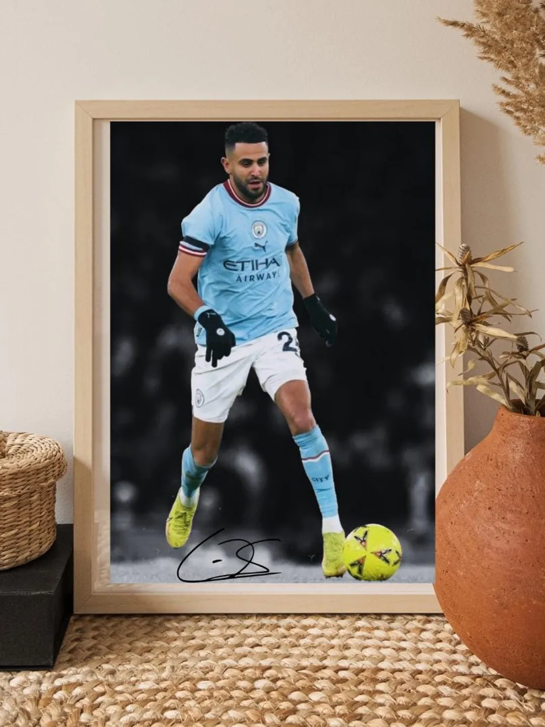 Riyad Mahrez Soccer Star Walnut Art Portrait
