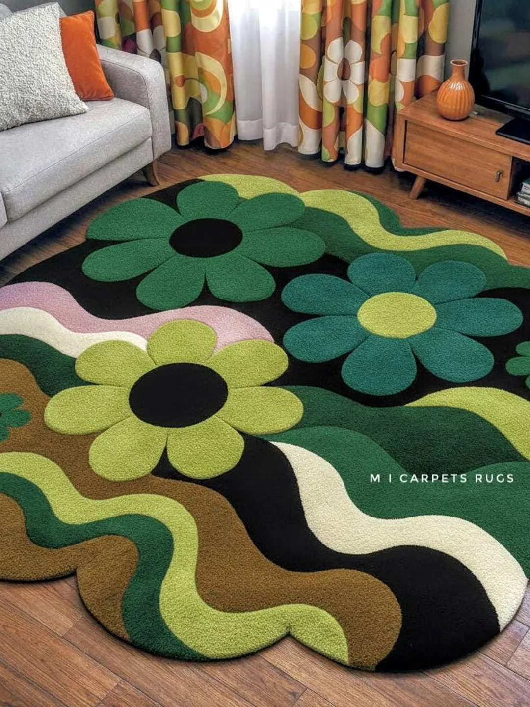 Groovy 70s Aesthetic Rug, Custom Tufted Wavy Rug, Mid Century Modern ...