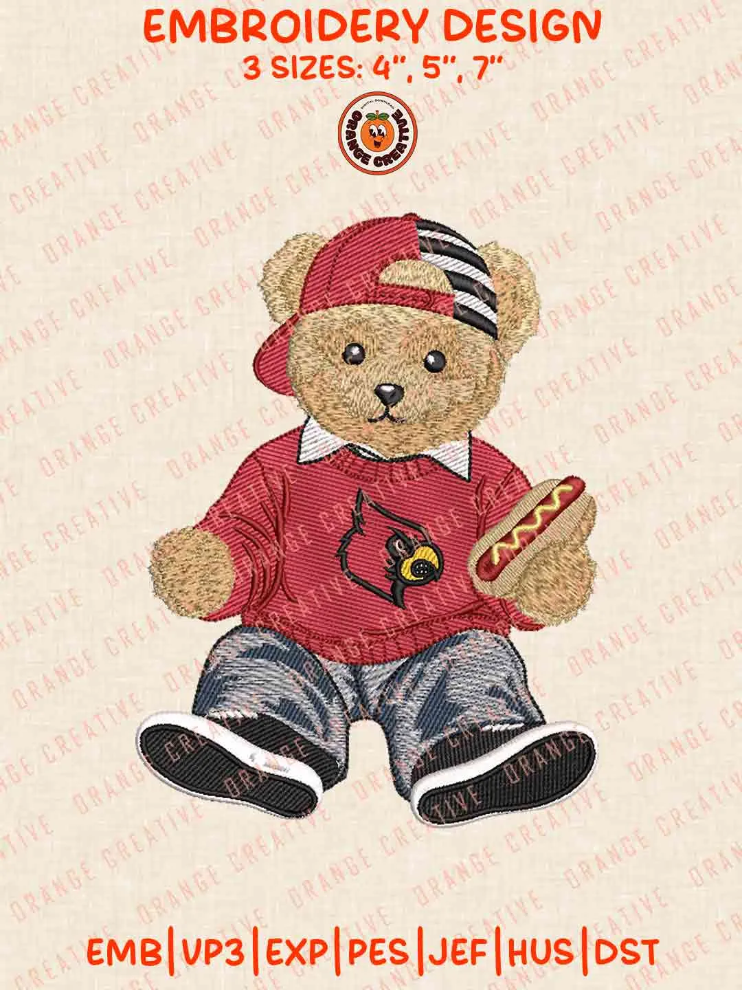Cute Teddy Bear Louisville Cardinals Logo Embroidery Files, NCAA Team Embroidery Design, Machine Embroidery Design File, 4 Sizes, Custom Size, Digital Download