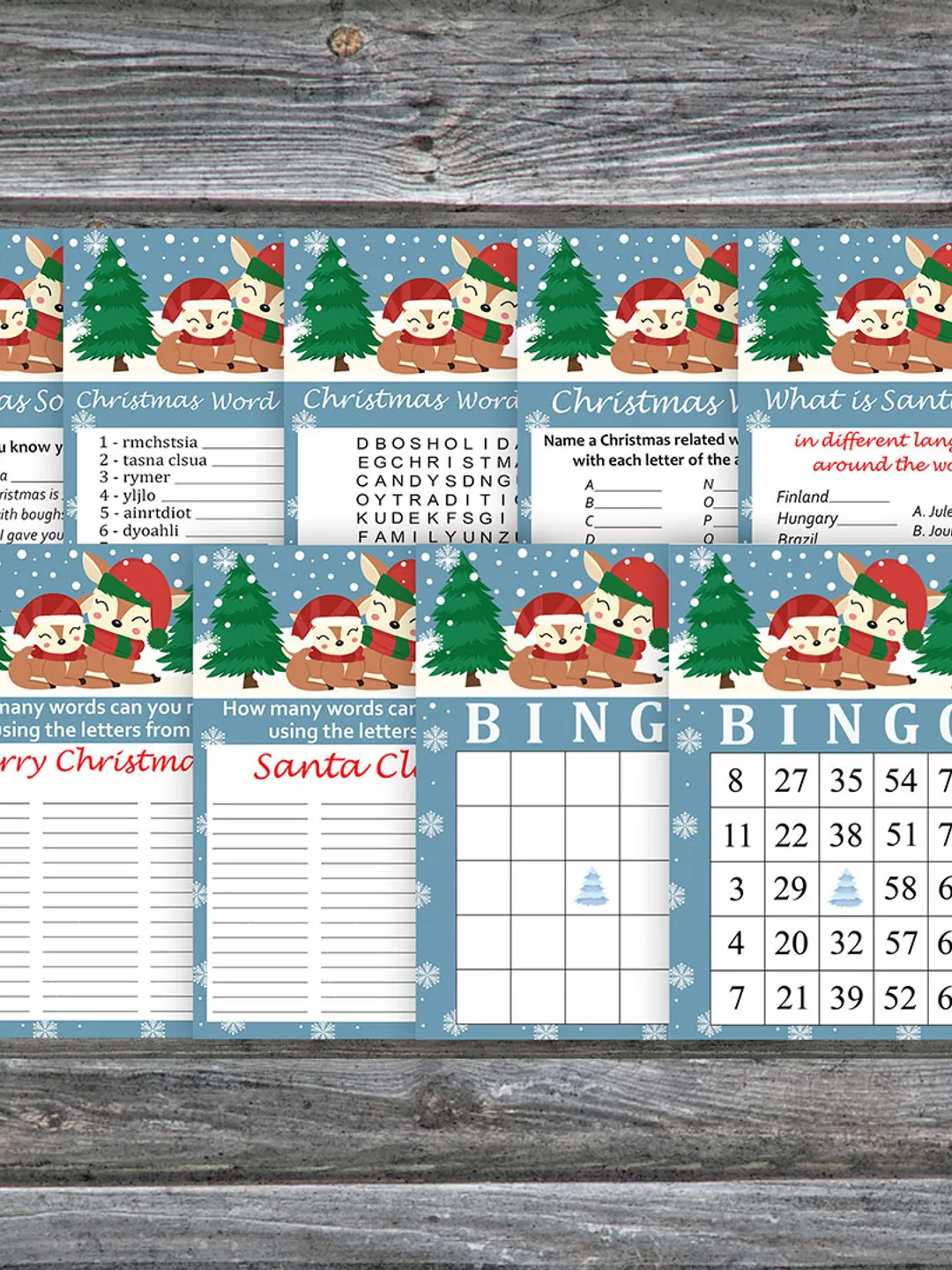 Christmas party games bundle,Printable Christmas Party Game Pack,Christmas deers Christmas Trivia Game Cards
