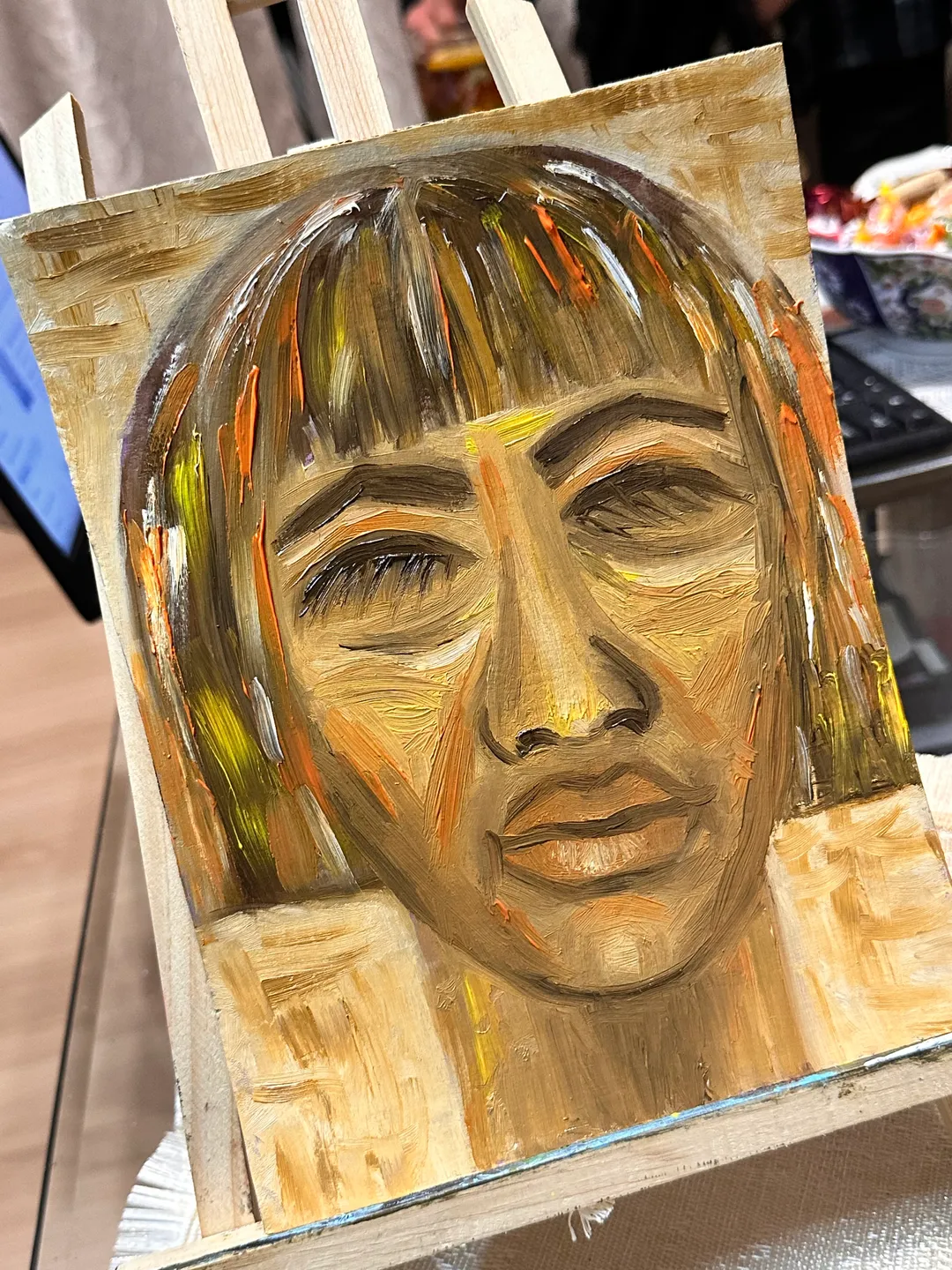 Oil Painting Abstract Portrait of a Girl Female Art People Cardboard 9 ...