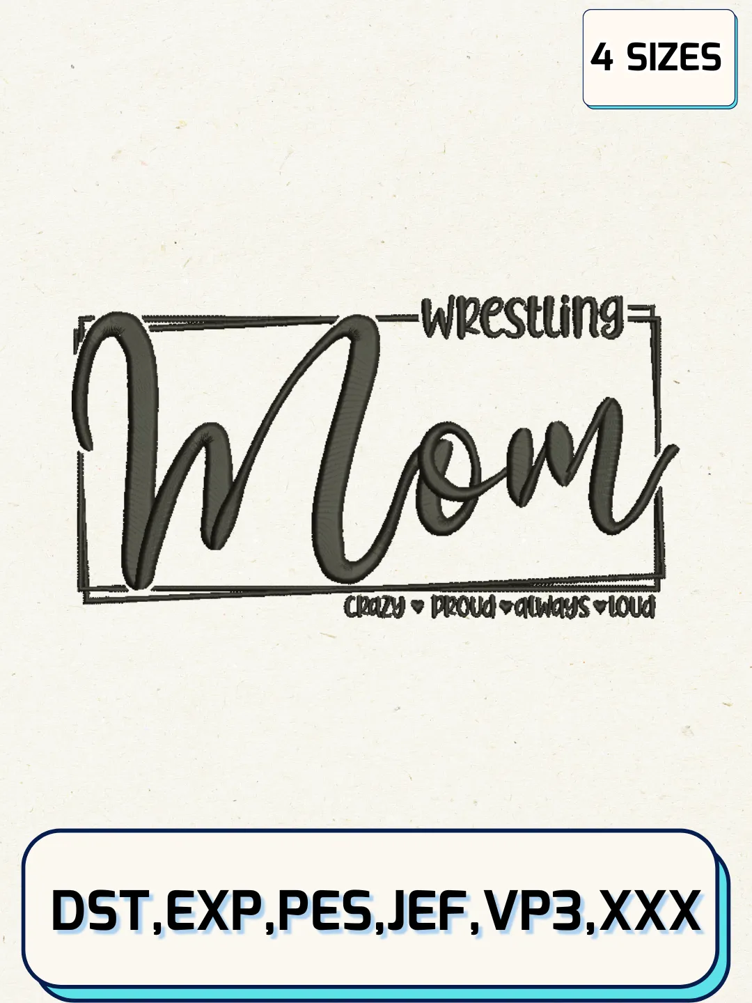 Wrestling Mom Embroidery Design Files, Mother's Day Logos Embroidery Designs, Machine Embroidery Files, 4 Sizes