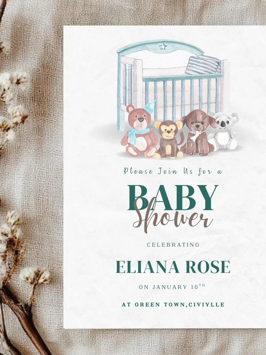 Teddy Bear Baby Shower Invitation: Editable Canva Template (Digital ...