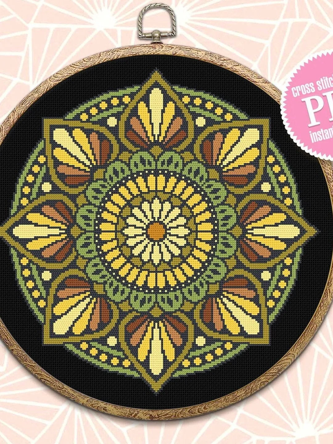 Boho mandala cross stitch pattern PDF download Mandala ornament cross ...