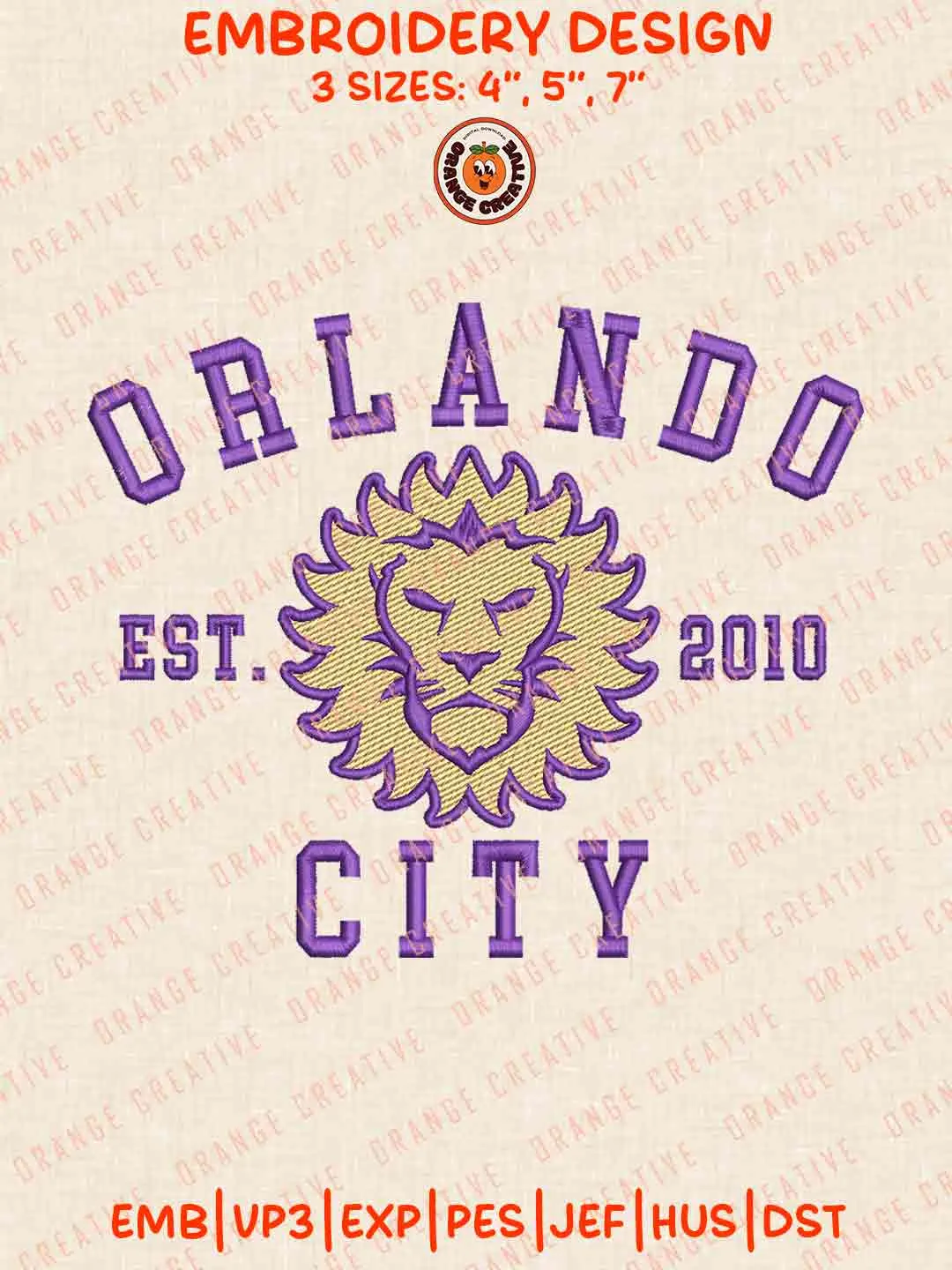 Orlando City SC Est 2010 Logo Embroidery Files, Orlando City SC Embroidery Designs, League Soccer Machine Embroidery Files, MLS Orlando City SC Logo Machine Embroidery, 3 sizes, Digital Download