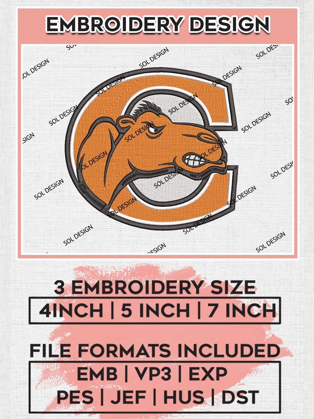Campbell Fighting Camels Team Head Mascot Logo Machine Embroidery Design, NCAA Campbell Fighting Camels Team Design Design files, NCAA Team Embroidery Designs, NCAA Machine Embroidery Designs, Digital Download