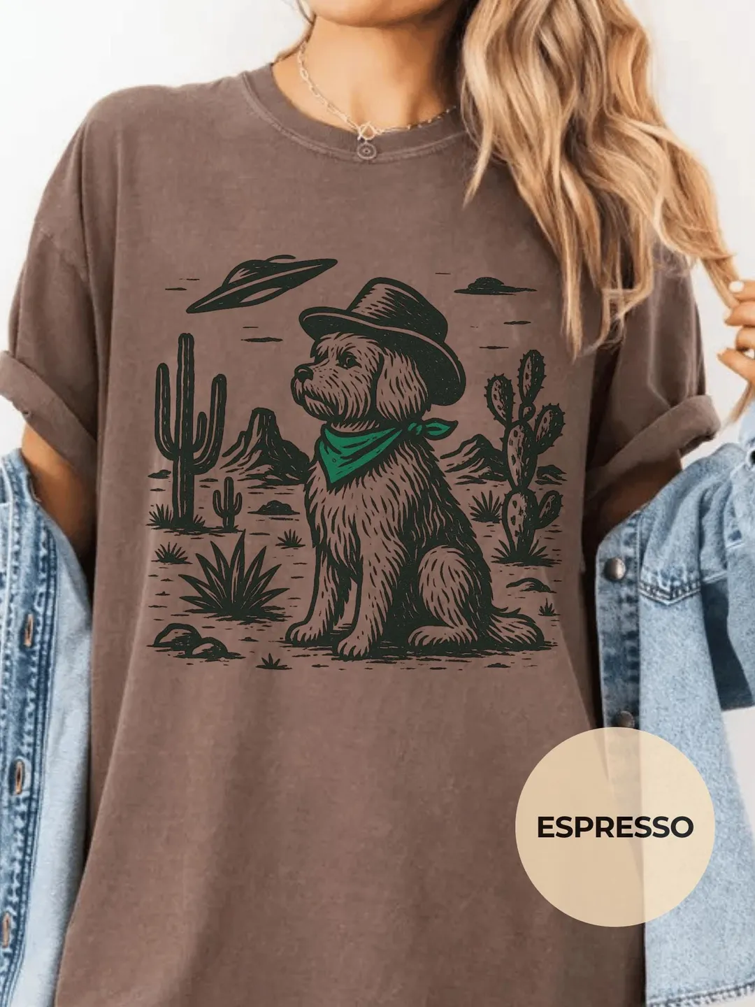 Comfort Colors Maltese Cowboy Tee – Retro Alien Pup Graphic